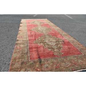 Alfombra turca Vintage de 4,5x11,4 pies, diseño de retazos rojo y marrón, técnica de tejido plano de látex de lana para decoraciones de sala de estar - Product Image 4