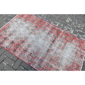 Vintage Accent Rug 3.7x6.2 ft, Turkish <b>Red</b> Bordered <b>Wool</b> Rug - Product Image 4