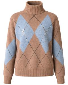Pull en tricot à col roulé pour homme de qualité supérieure personnalisé par le fabricant, motif argyle, doux, chaud, pull d'hiver décontracté, haut tendance, couleur marron bleu - Product Image 1