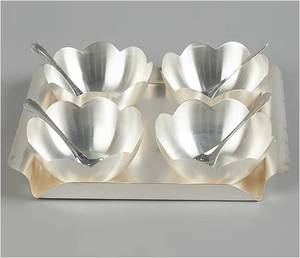 Elegante juego de cuencos para servir con bandeja y cuchara para el hogar Hotel restaurante vajilla de mesa Color plata nueces y aperitivos cuenco para servir - Product Image 3