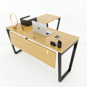 BFTB008 TrapezBamboo L-Shaped 140x140cm Gaming <b>Desk</b> with <b>Foldable</b> Iron Legs Assembled Bookshelf and Drawer for Bedroom Use - Product Image 1