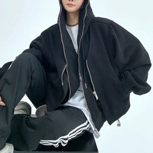 เสื้อมีฮู้ดรูดซิปคู่ทำจากผ้าฝ้าย100% ชั้นสตรีทหนาสวมใส่สบายมีสไตล์ดีไซน์100% ตามสั่ง - Product Image 2