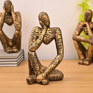 Gold <b>Thinking</b> Trios Resin Aluminium Sculpture Set Art Deco Plant for Home Living Wedding Decoration Handicraft Technology Used - Product Image 2