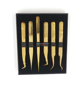 Pinzas de extensión de pestañas de volumen hechas a mano Pinzas de pestañas de punta de fibra Pinzas de pestañas Pakistán Venta al por mayor plasma Oro - Product Image 5