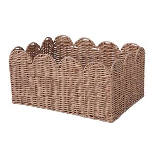 Multifunction Rattan Scallop <b>Rectangle</b> <b>Storage</b> <b>Basket</b> with Metal Frame for Home Organization - Product Image 1