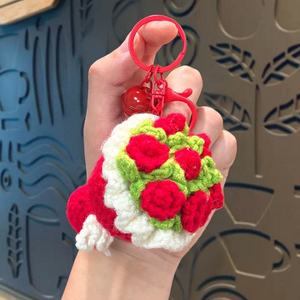 Creative Handmade Crocheted <b>Keychain</b> Pendant Gift with a Rose in Hand - Product Image 1