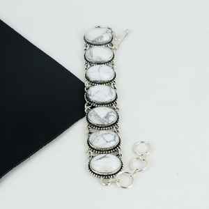 Bracelet en howlite naturelle fait à la main, bijoux en argent sterling 925, bracelet de mariage unique, cadeau d'anniversaire pour elle - Product Image 4