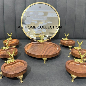 Bol rond en aluminium et bois en forme de cerf Couleur dorée Ensemble de 6 bols de cuisine pour hôtel et maison - Product Image 1