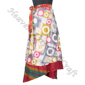 Ethnic Indian Vintage 2 Layer Magic Hippie Sari Silk <b>Wrap</b> <b>Skirts</b> Party Wear 2 Layer Around Hippie <b>Long</b> Indian Silk Sari <b>Wrap</b> - Product Image 2