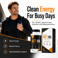 Capsules d'huile MCT Keto Friendly 1000mg, source noix de coco, acide caprylique C8 pour un soutien énergétique propre, fabriqué en usine certifiée GMP