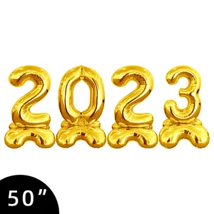 2023ทอง50นิ้วบิ๊กฟรียืนฟอยล์ Globo ยืนฟอยล์จำนวนลูกโป่งสำหรับปีใหม่