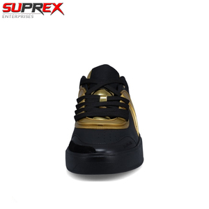 Baskets de skate noires et dorées pour hommes, chaussures de conduite, de marche et de ville élégantes et tendance en cuir véritable à lacets, imprimé léopard - Product Image 3