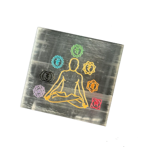 Plaque carrée de chargement en sélénite naturelle Symbole des sept chakras pour la guérison du Reiki - Product Image 2