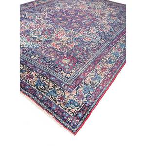 Alfombra de Lana Azul Anudada a Mano Aalam Paem-461 9x12 Rectangular con Patrón de Medallón para Decoración de Sala de Estar o Pasillo - Product Image 2