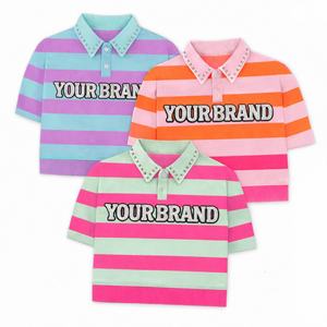 Polo de rugby à rayures verticales personnalisé pour hommes, 100 % coton, broderie en strass, coupe ample, style streetwear - Product Image 5