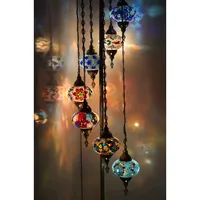 Lampe de sol turque à 7 globes, abat-jour fait main en mosaïque de verre, base ottomane, design méditerranéen LED multicolore pour salon