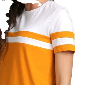 Camisetas de cuello redondo Diseño personalizado Rayas Casual O Cuello Camisetas para mujeres - Product Image 2