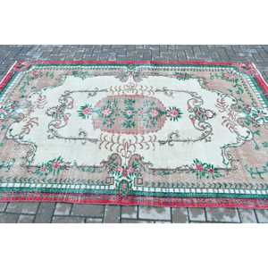 5.4x8.9 ft Vintage Rug, Turkish Rug, <b>Red</b> Solid <b>Wool</b> Rug - Product Image 3