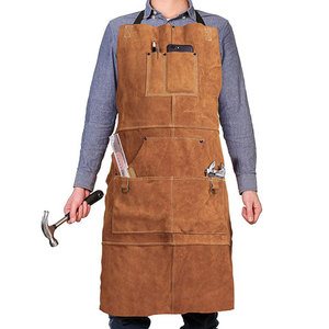 Delantal de cuero de seguridad de gamuza de piel de vaca con rayas ajustables Resistencia al calor de llama Delantal de trabajo de soldadura resistente - Product Image 5