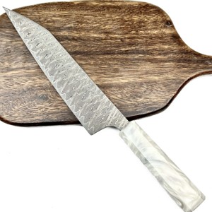 Meilleur couteau de chef de cuisine en acier Damas fait à la main avec manche en résine blanche pure Vente en gros personnalisé de haute qualité OEM ODM Service - Product Image 5