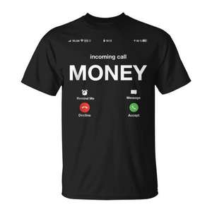 Camiseta con estampado de dinero para hombre, camiseta gráfica negra con diseño divertido de dinero llamando, ropa informal - Product Image 1