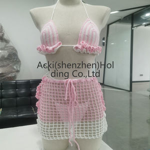 Traje de Baño Bikini de Crochet Personalizado con Contraste de Color, Tendencia de Moda Femenina 2025 - Product Image 6