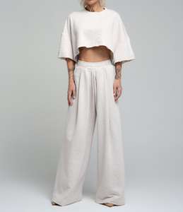 Women's Summer Casual Solid Breathable 2 Piece Set Regular Fit Cropped <b>Short</b>-<b>sleeved</b> T-shirt Wide-leg Pants Custom Logo - Product Image 6