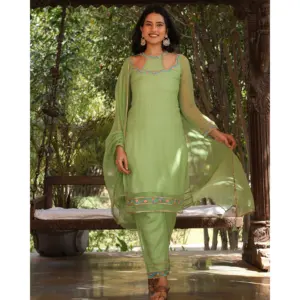 Conjunto de Traje de Manga Larga Estilo Dulce, Transpirable y Ecológico, Bordado con Encaje de Organza Verde para Mujer, Marca Saryu - Product Image 4