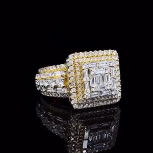 Anillo de tendencia Hip Hop de oro de 10K y 18K de lujo para hombre, Baguette redondeada de diamante Natural VVS, clásico para bodas, disfraz de moda - Product Image 2