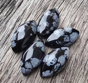 Venta al por mayor Lavira Natural copo de nieve obsidiana cabujón Marquesa corte espalda plana negro todos los tamaños IGI certificado piedras preciosas sueltas - Product Image 1