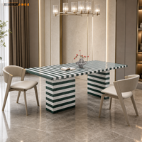 Ensemble de table à manger de luxe moderne en marbre vert rayé pour 8 personnes avec chaises, meubles de salle à manger rectangulaires pour hôtel, restaurant
