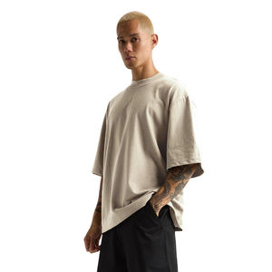 Camiseta cuadrada de algodón 100% para hombre, ropa informal recortada de gran tamaño de 400g, estilo informal tejido pesado de 220 gramos, patrón sólido de tela - Product Image 3