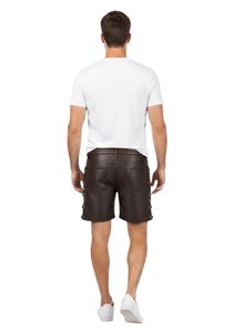Nuevo Diseño de Pantalones Cortos de Motociclista de Cuero Genuino con Cordones y Paneles Acolchados para Hombre, Color Marrón Oscuro - Product Image 5