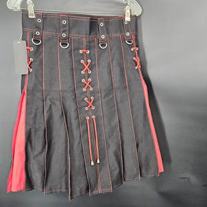 HOT SELL <b>Men's</b> <b>Black</b> Red Utility Pleated Lacing D-<b>Ring</b> Gothic Punk Scottish Hybrid Denim Kilt - Product Image 3