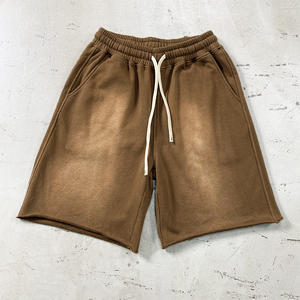 กางเกงขาสั้นผู้ชายผ้าฝ้าย 100% สไตล์วินเทจ ซันเฟด แอซิดวอช ขอบดิบ ไซส์ใหญ่ สีพื้น ผ้าแคนวาส รับผลิตแบบ OEM - Product Image 2