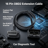 Cable de Extensión OBD2 Personalizado de 16 Pines, Conector de Diagnóstico Macho-Hembra, Cable Plano OBDII para Escáner de Automóviles ELM327, Rastreador GPS