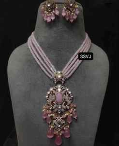 Ensemble de colliers Polki de créateur de luxe en plaqué or avec boucles d'oreilles Bijoux de mariée pour mariage et fête - Product Image 1