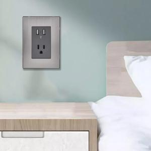 Placca per presa a muro, MXIXO-002, 2 pezzi, USBx2/Presa, 110/125-250VAC, 15A, 50/60Hz, 5VDC, 2.1A, Argento/Oxford, Acciaio Inossidabile - Product Image 6