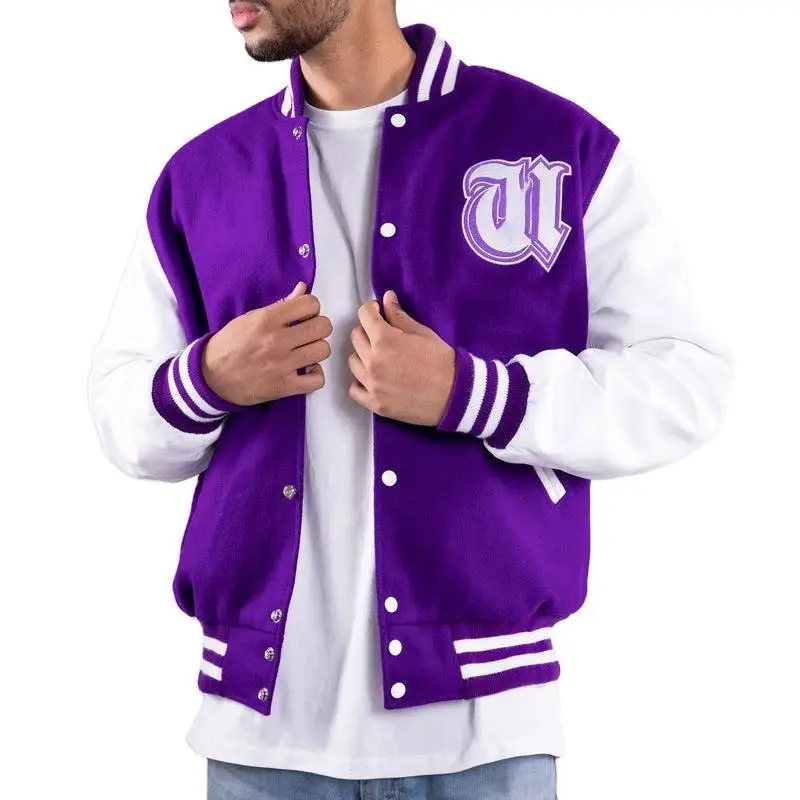 Oem Custom Groothandel Pu Mouwen Letterma Varsity Jas Voor Mannen Mode Wollen Streetwear Jas