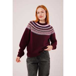 Suéter de Punto con Cuello Redondo Color Borgoña con Estampado Étnico, Estilo Casual, Venta al Por Mayor - Product Image 2