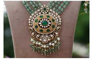 Bijoux indiens plaqué or Designer Polki collier ensemble avec boucles d'oreilles bijoux de mariée pour mariage et fête célébration - Product Image 2