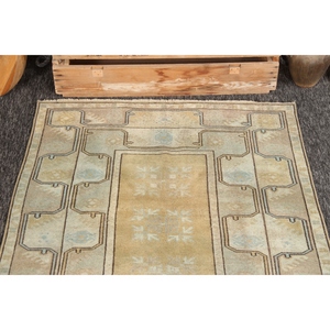 พรมวินเทจขนาดเล็ก 3.8x6.6 ฟุต พรมตุรกีลายเรขาคณิตสีเขียว - Product Image 2