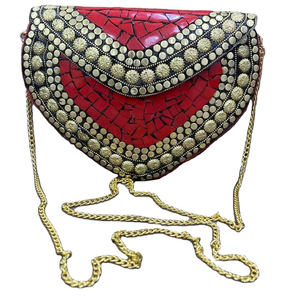 กระเป๋าสะพายคลัทช์โลหะโมเสกสีทองสไตล์วินเทจประติมากรรมขัดเงาทันสมัยพร้อมกระเป๋าสะพายข้างทำจากหินชิปที่มีสไตล์ด้วยงานฝีมือสุดหรู - Product Image 5