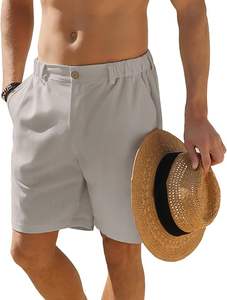 Pantalones cortos de lona de lino para hombre, informal, con cierre de botones, cremallera, elástico, cintura media, verano, Vacaciones en la playa, patrón sólido, multibolsillo - Product Image 6