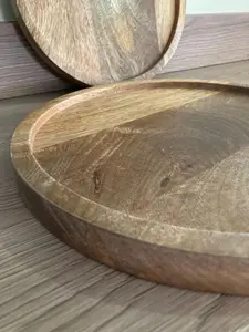 Plateau de service rond en bois de manguier massif fait à la main plateau naturel décoratif cuisine salle à manger vaisselle décor à la maison - Product Image 2