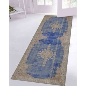 Tapis imprimé bleu marine : motifs orientaux et turcs estompés et doux, tapis en velours de luxe - Product Image 4
