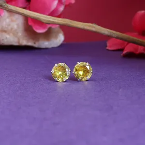 Trendy Yellow Sapphire <b>Stud</b> Earrings for Women Daily Wear with Religious Geometric Pattern Made of Copper Brass for Parties - Product Image 2