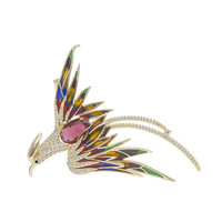 Vente en gros broche phénix en cristal d'oiseau en zircon plaqué or pour femmes