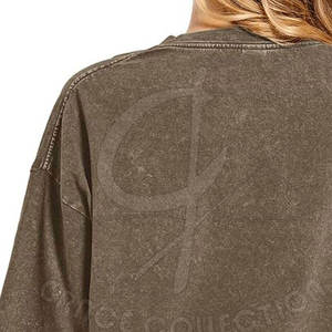 El mejor diseño de camisetas lavadas con ácido para mujer, patrón personalizado, cuello redondo, ajuste holgado, temporada de verano, suministro de agujeros, camiseta para mujer - Product Image 5