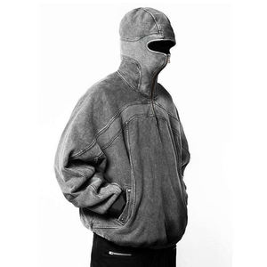 Pull-over brodé personnalisé sweat à capuche délavé au soleil 100% coton fabricant lourd lavage à l'acide sweats à capuche surdimensionnés avec fermeture éclair - Product Image 3